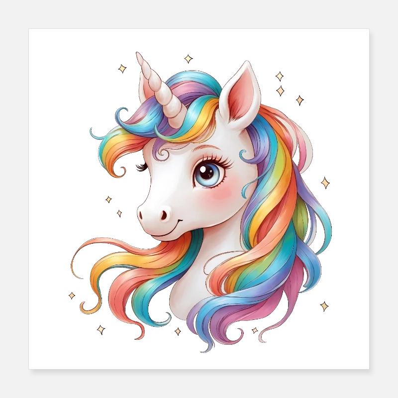 Regenbogen Einhorn - Cute Rainbow Unicorn Poster 16" x 16" (40x40 cm)