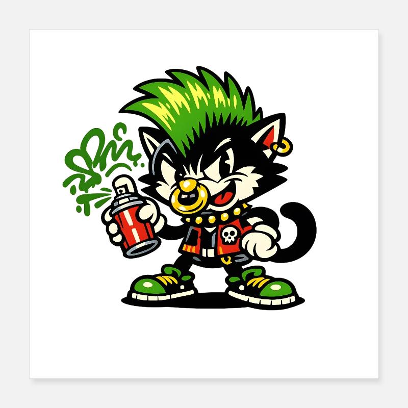 Punk Cat Graffiti Sprayer Poster 16" x 16" (40x40 cm)