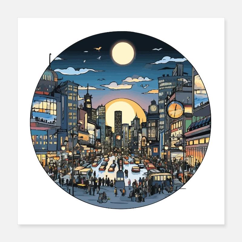 City light evening traffic Poster 16" x 16" (40x40 cm)