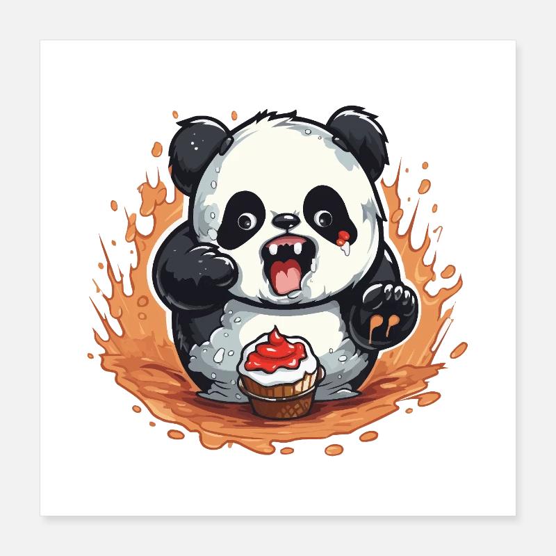 Panda Fire Cupcake Cartoon Poster 16" x 16" (40x40 cm)
