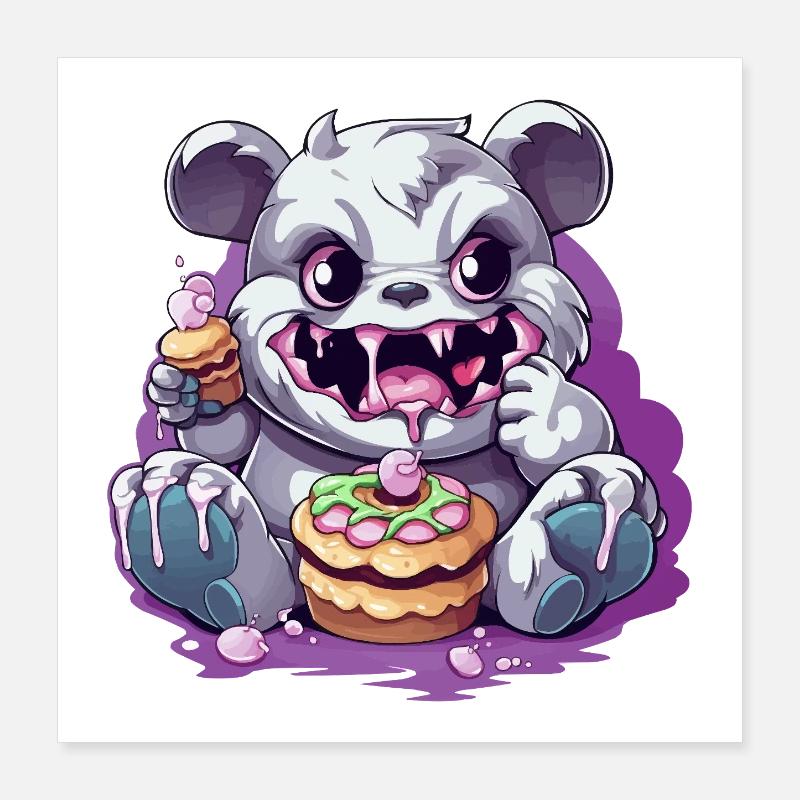 Cute panda monster with candy Poster 16" x 16" (40x40 cm)