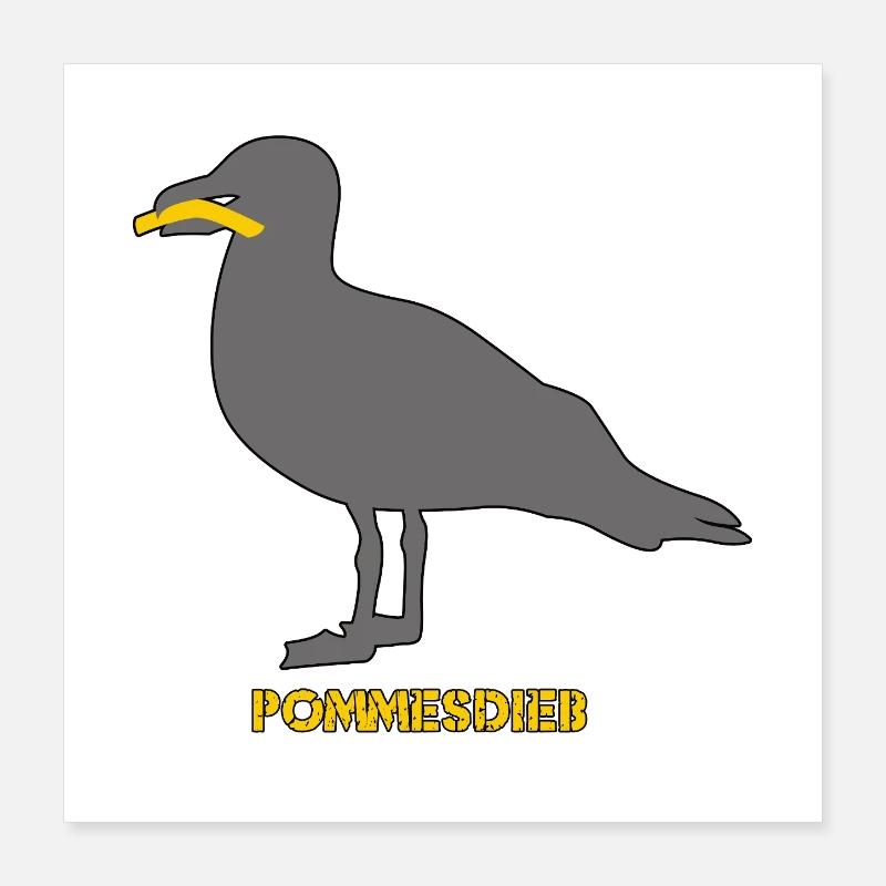 Frites Mouette Voleuse - Gris Poster 40 x 40 cm