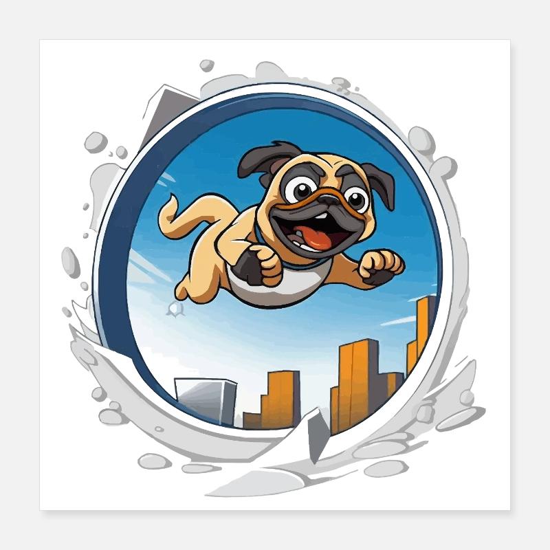 Pug Sprinter in the city run Poster 16" x 16" (40x40 cm)