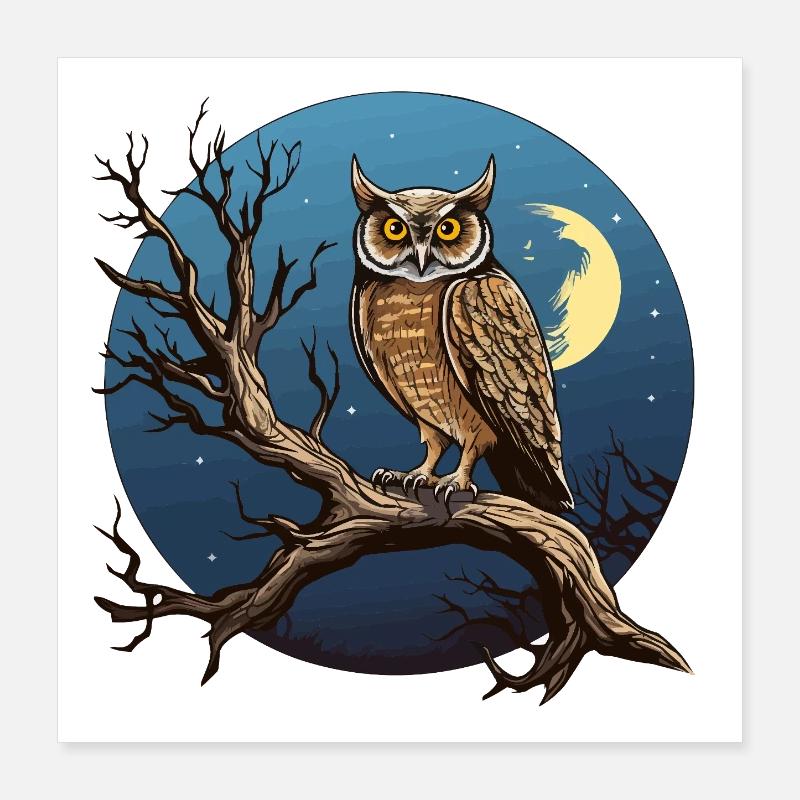 Nachtmond-Eule im Rundkreis Poster 40x40 cm