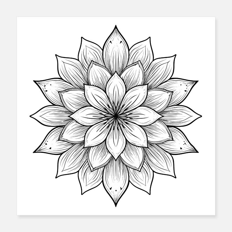 Blumenmandala mit feinen Blütenblättern, Ruhe und Harmonie Poster 40x40 cm