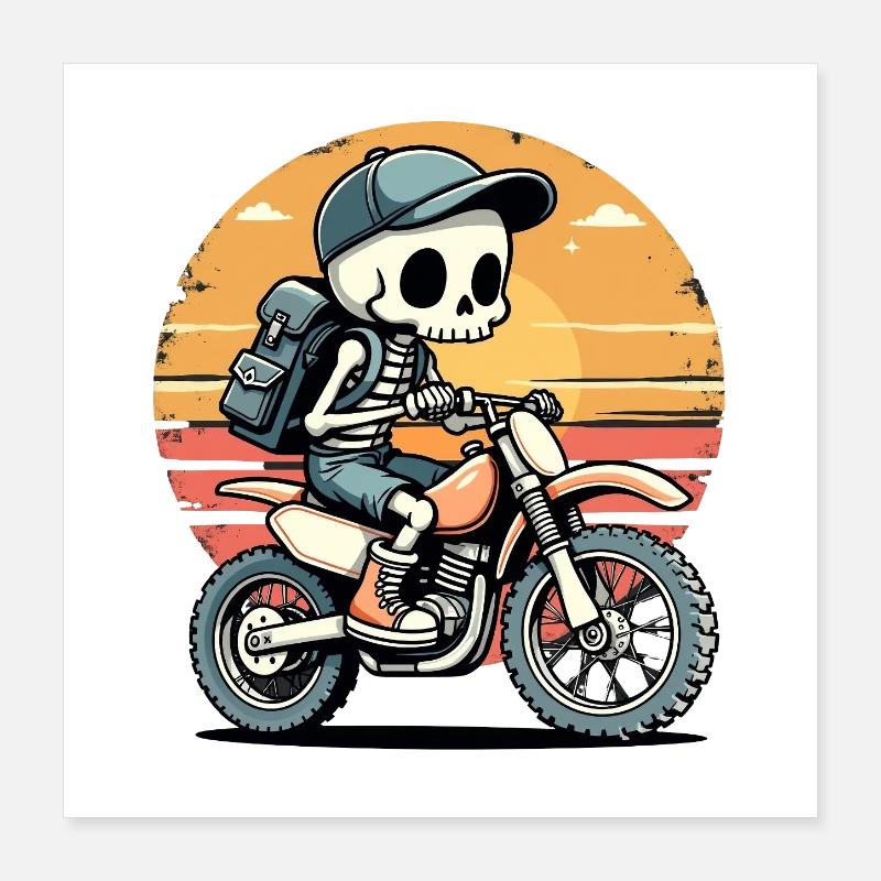 Skeleton on motorcycle in sunset Poster 16" x 16" (40x40 cm)