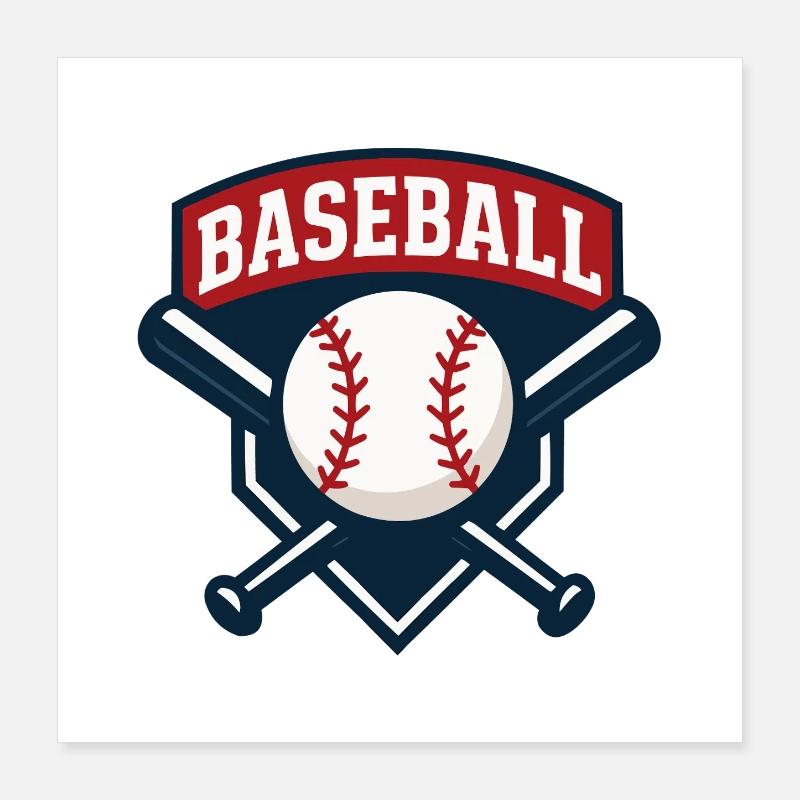 Baseball Emblem Schild mit Ball Poster 40x40 cm