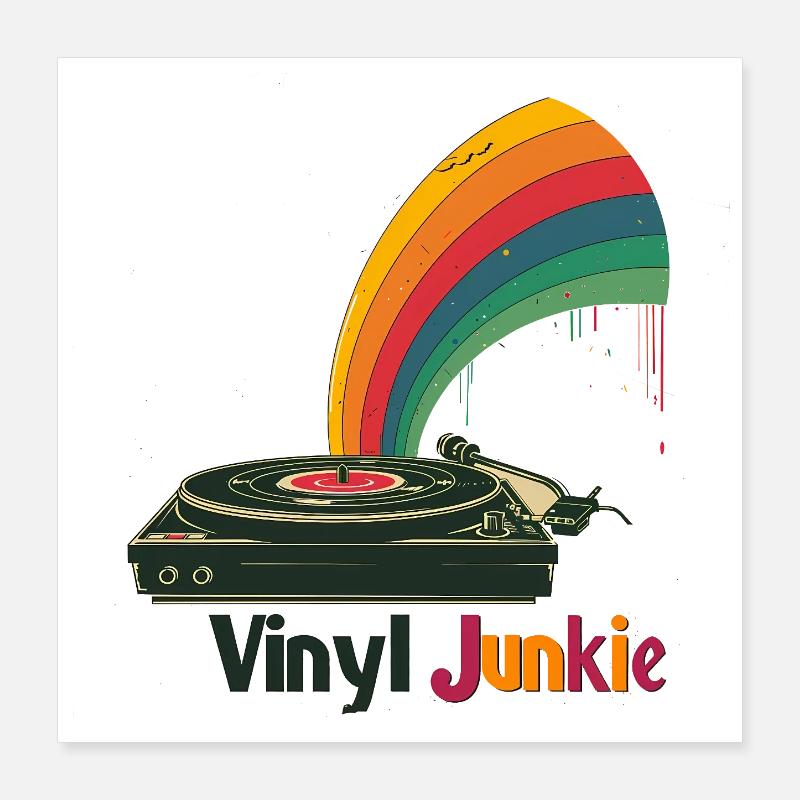 Vinyl Junkie Retro Turntable Design Poster 16" x 16" (40x40 cm)
