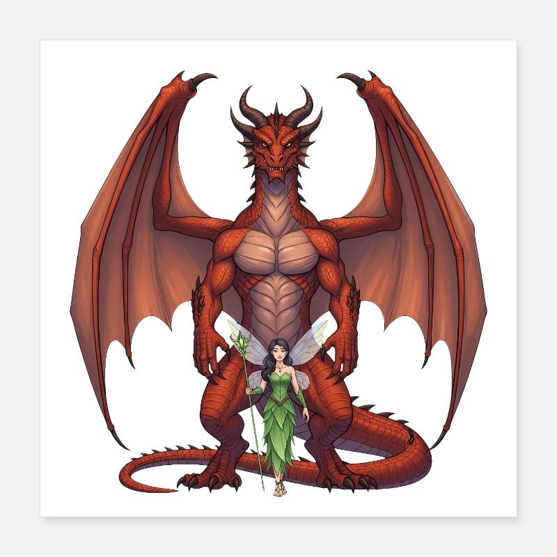 Dragon Pourpre et Fée de la Forêt Poster 40 x 40 cm
