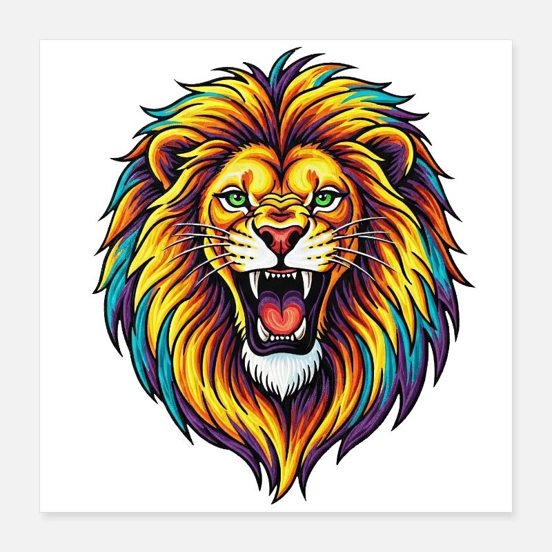 Explosion de Lion Arc-en-ciel Néon Poster 40 x 40 cm