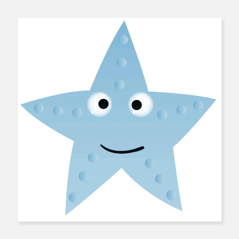 Étoile bleue de Kawaii avec visage Poster 40 x 40 cm