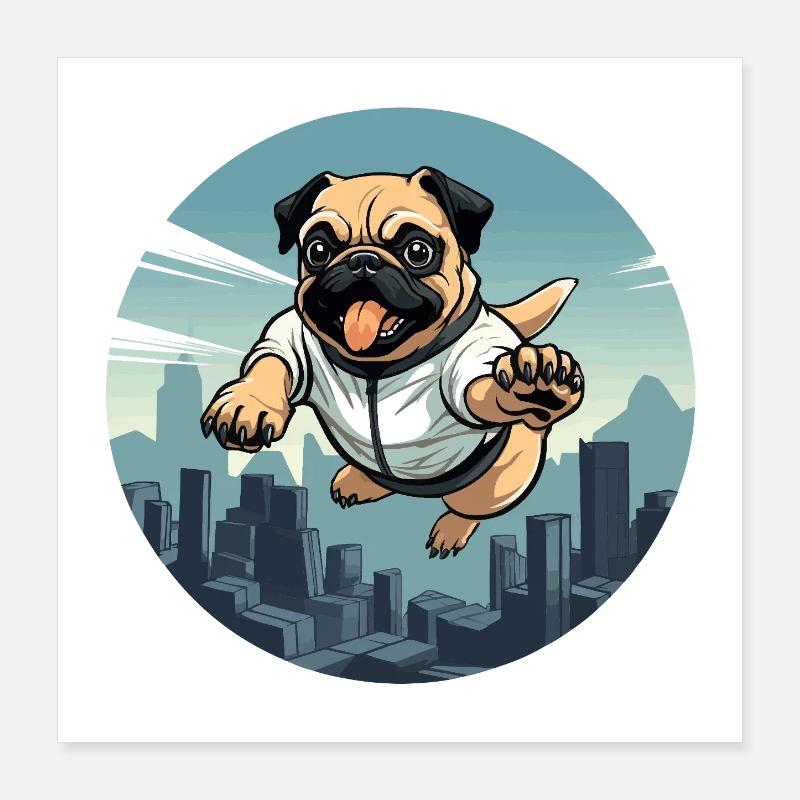Pug in the jump over skyline Poster 16" x 16" (40x40 cm)
