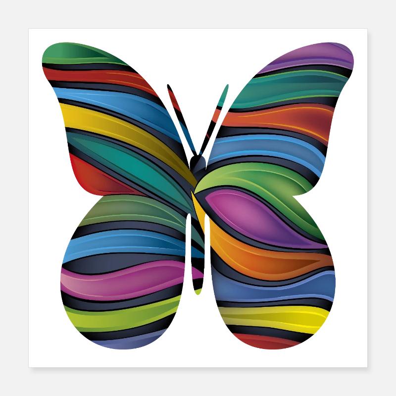 Rainbow Stripe Butterfly Poster 16" x 16" (40x40 cm)