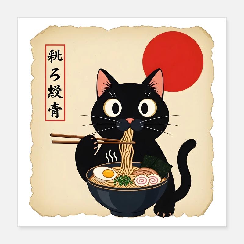 Soupe de chat avec soleil rouge Poster 40 x 40 cm