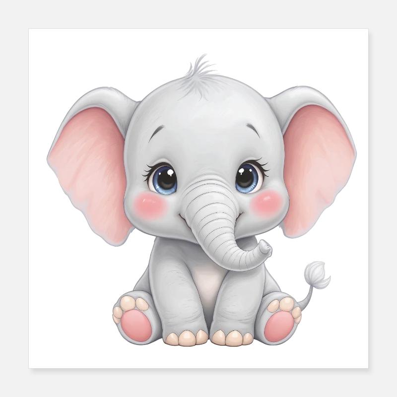 Dessin animé câlin bébé éléphant Poster 40 x 40 cm