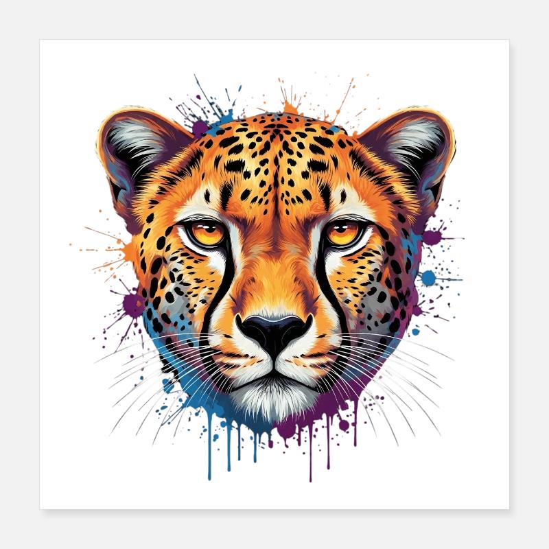 Bunter Leopard – Moderne Tier Illustration Poster 40x40 cm