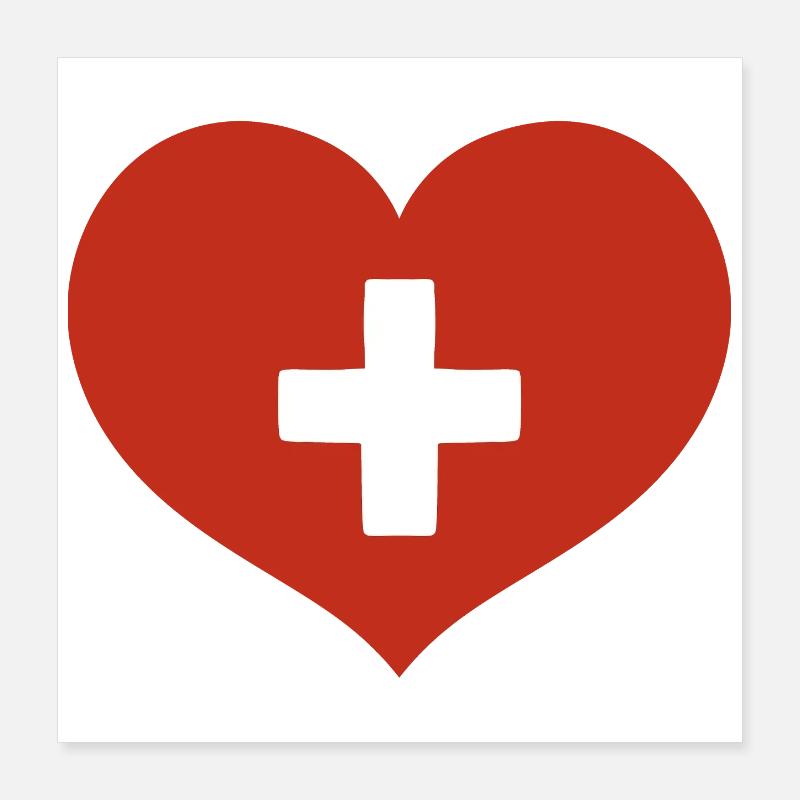 Drapeau suisse en forme de cœur Poster 40 x 40 cm