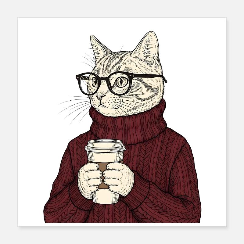 Sophisticated Coffee Cat  Poster 40x40 cm