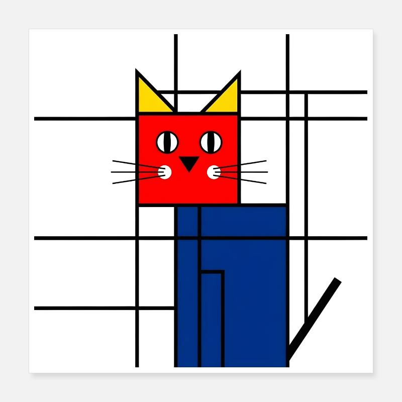 Abstract Cat Art - Geometric Mondrian Poster 16" x 16" (40x40 cm)