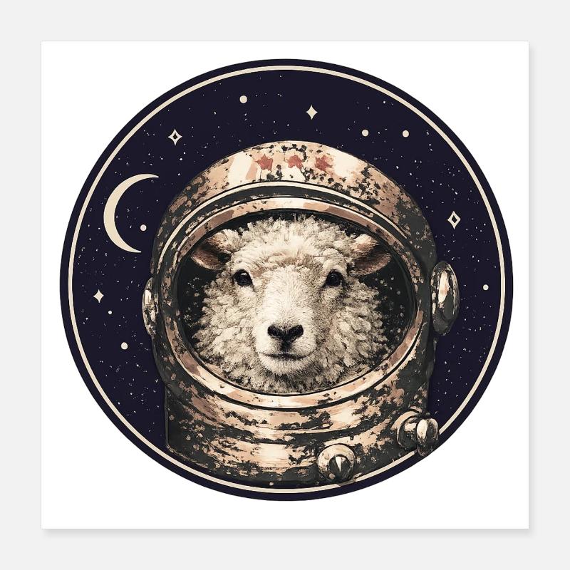 Moutons astronautes en orbite Poster 40 x 40 cm