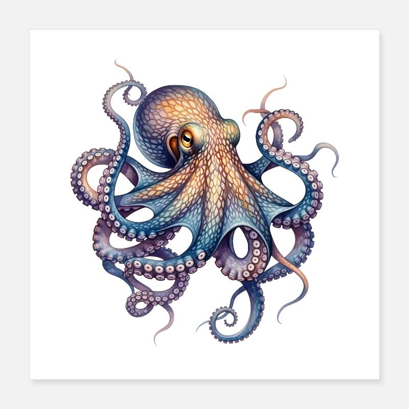 Ink Octopus Print Poster 16" x 16" (40x40 cm)