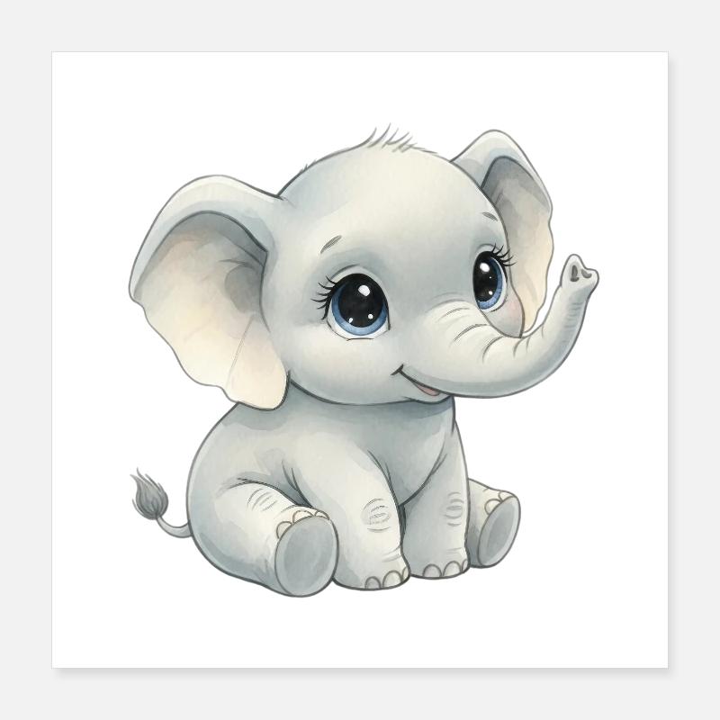 Petit éléphant dans le style aquarelle Poster 40 x 40 cm