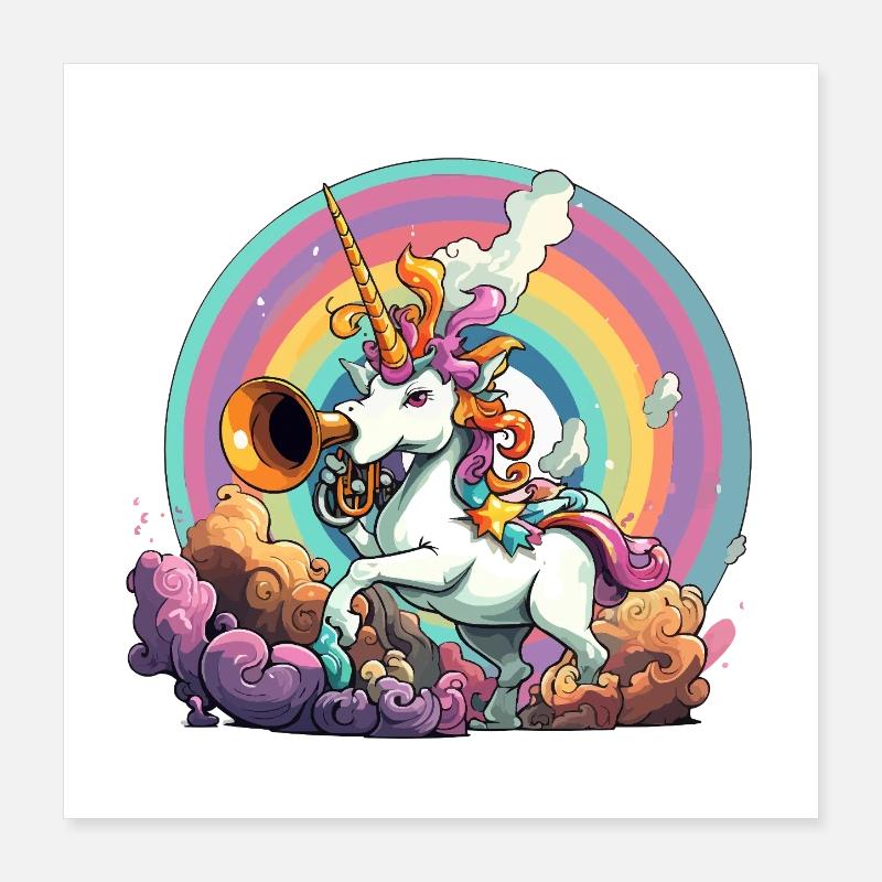 Rainbow Unicorn with Trumpet Poster 16" x 16" (40x40 cm)