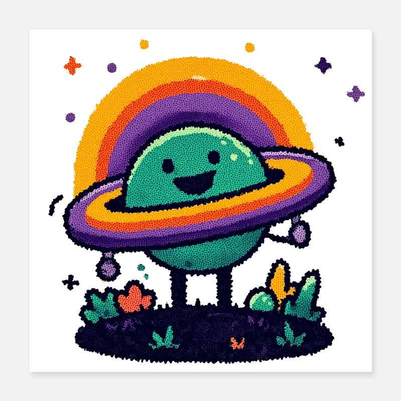 Bunter Planet mit Ring Poster 40x40 cm