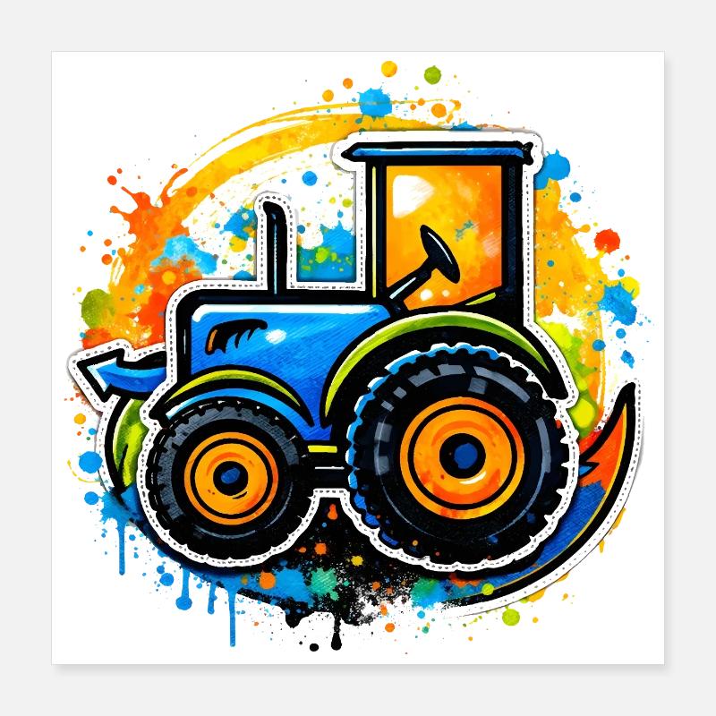 Bunter Traktor im Graffiti-Stil   Poster 40x40 cm