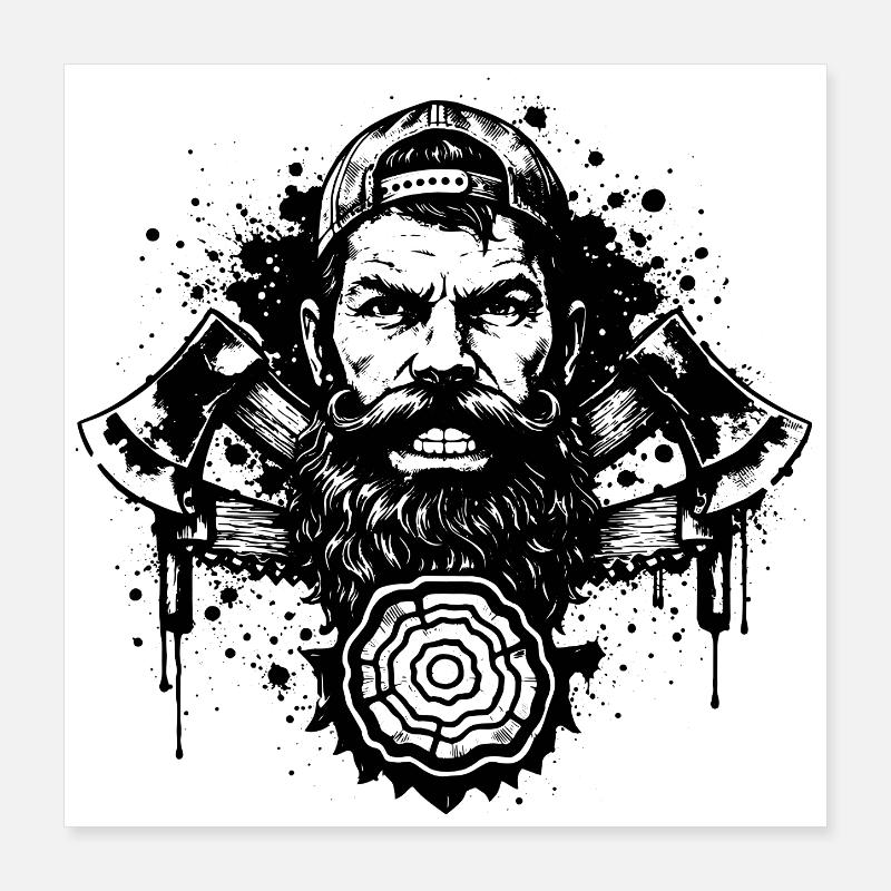 Pochoir de bûcheron avec double hache Poster 40 x 40 cm