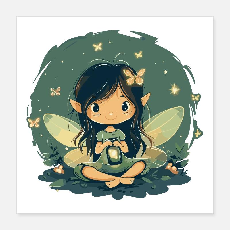 Fée de la forêt avec lanterne Poster 40 x 40 cm