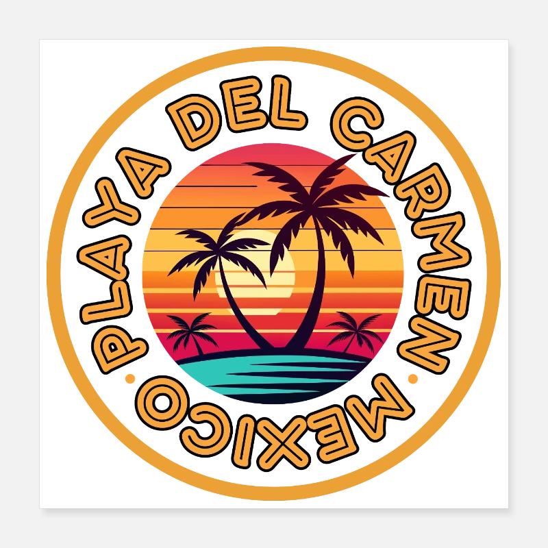 Sunset Palm Circle: Playa del Carmen Mexico Poster 16" x 16" (40x40 cm)