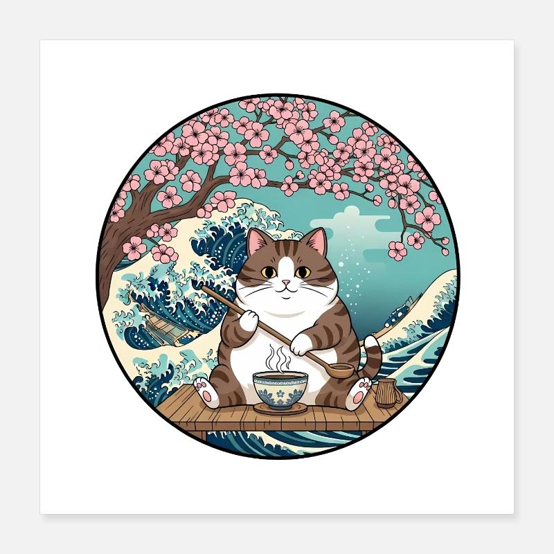 Heure du café du chat chanceux Poster 40 x 40 cm