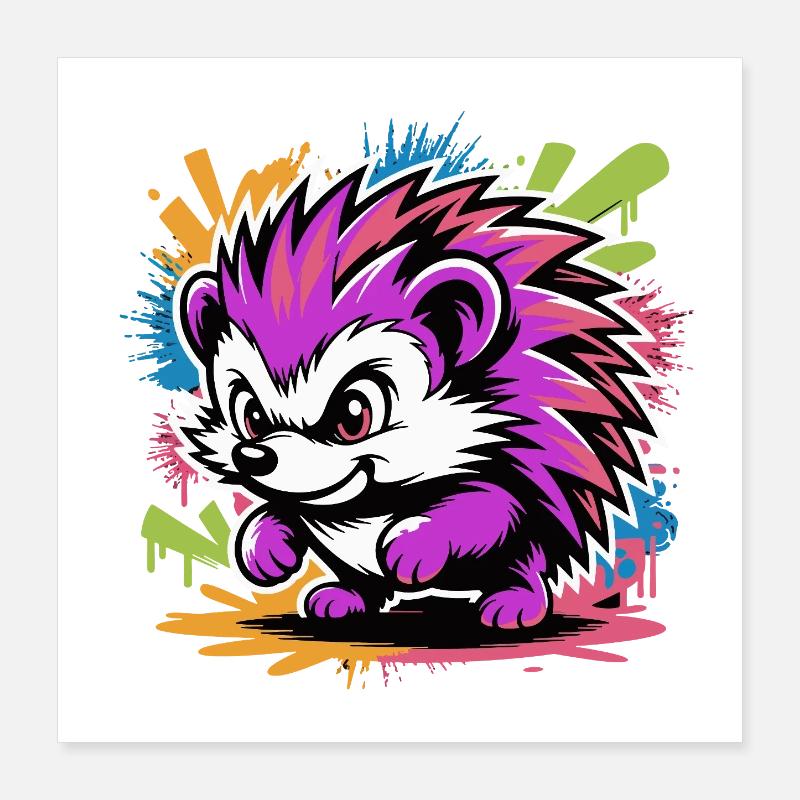 Explosion de couleurs de Hérisson Fraffiti Néon Poster 40 x 40 cm