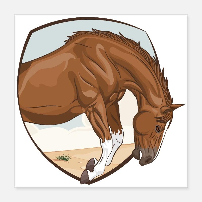 Un cheval qui bondit dans un écusson Poster 40 x 40 cm
