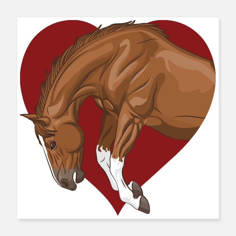 Ein Pferd, das in ein rotes Herz springt Poster 40x40 cm