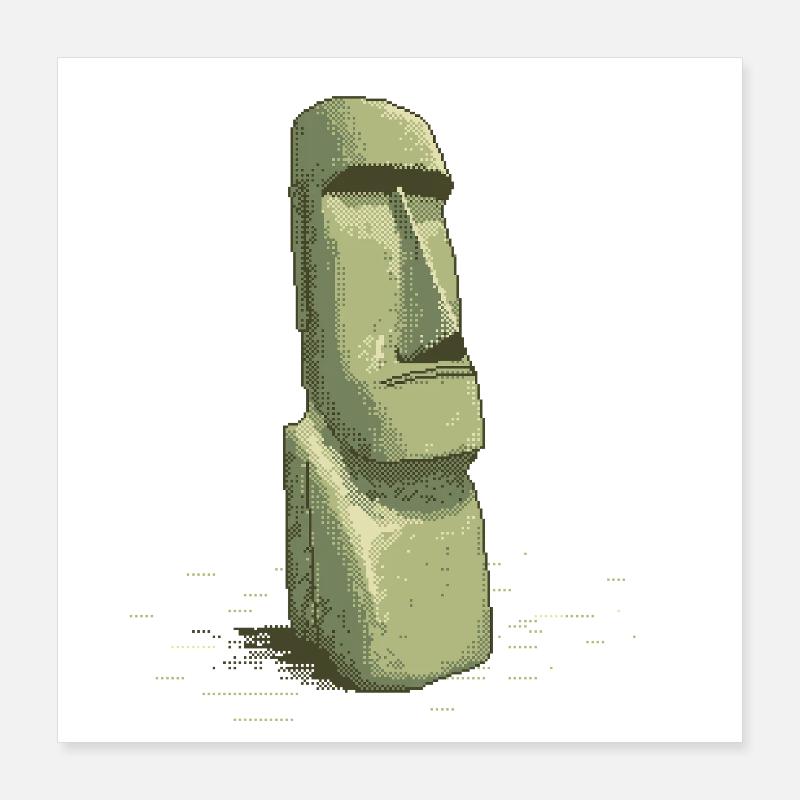 Retro Pixel Art Moai Easter Island Statue Poster 40x40 cm