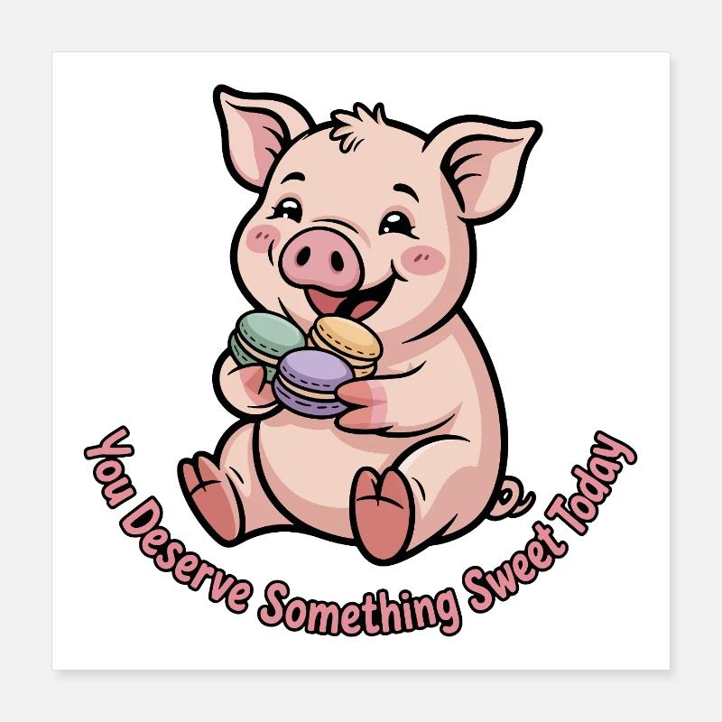 Süßes Schweinchen mit Macaron Poster 40x40 cm