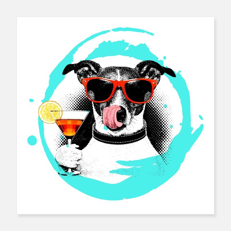 Pop Art Hund – Cocktail Halftone Kunst Poster 40x40 cm