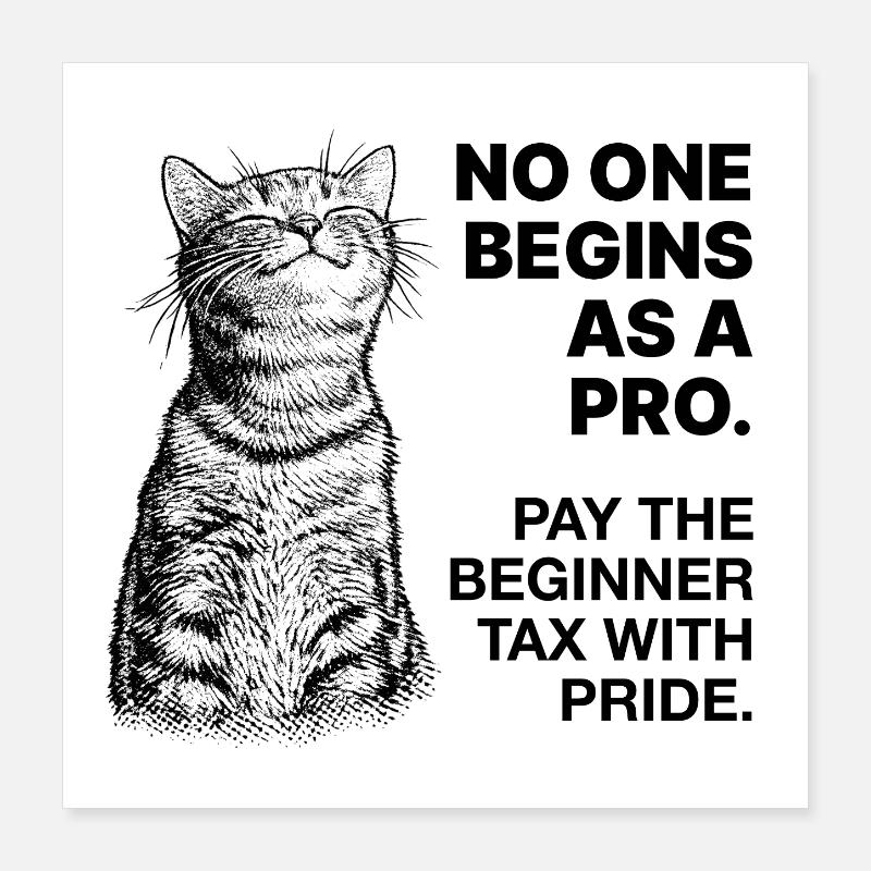 Anfänger Mindset – Lernende Katze Halftone Poster 40x40 cm