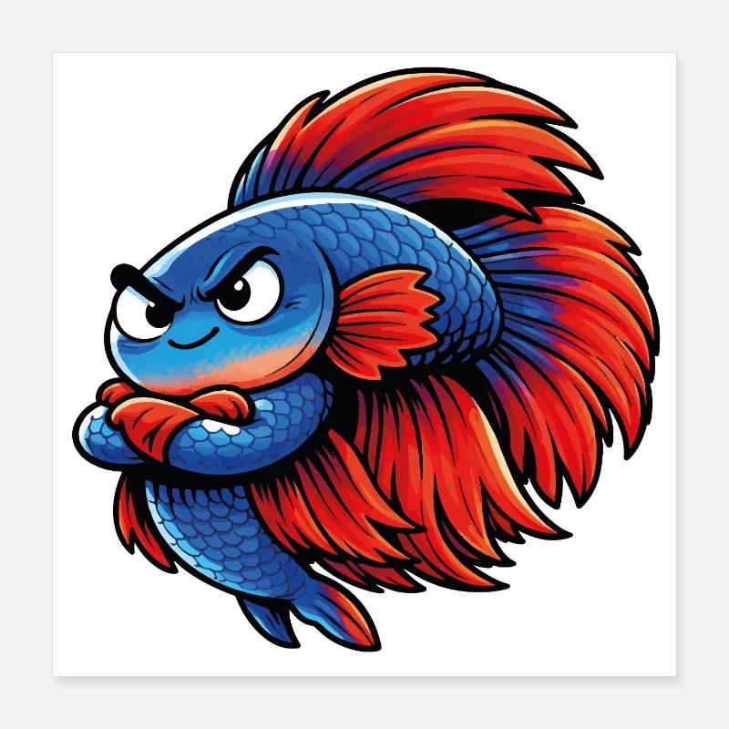 Blue Red Kampffisch Poster 40x40 cm