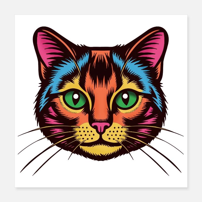 Bunte Katzen Popart Gesicht Poster 40x40 cm