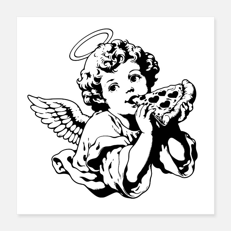 Pizza Engel – Cherub mit Pizzastück Poster 40x40 cm