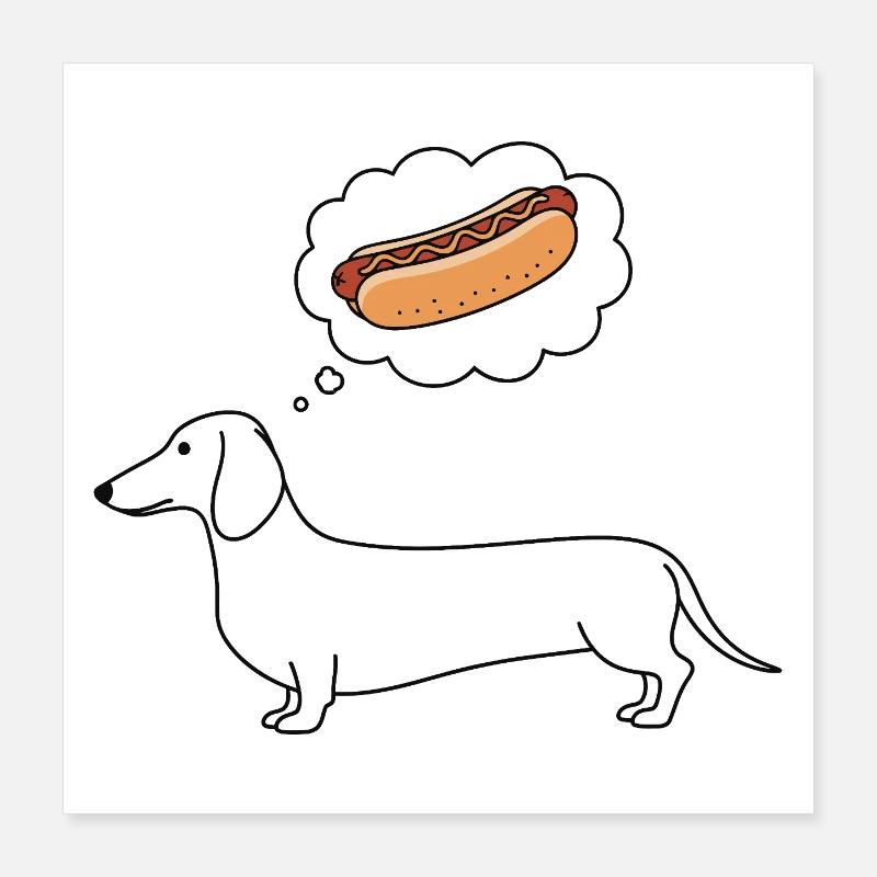 Le teckel pense à un hot-dog Poster 40 x 40 cm