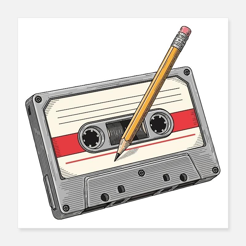 Cassette analogique avec crayon Poster 40 x 40 cm