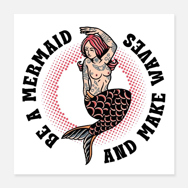 Mermaid Spruch – Make Waves Vintage Statement Poster 40x40 cm