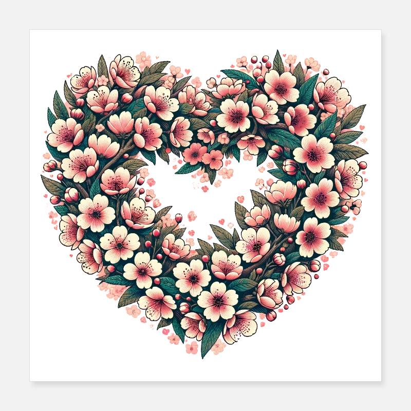 Crête florale Cœur en Fleurs Poster 40 x 40 cm