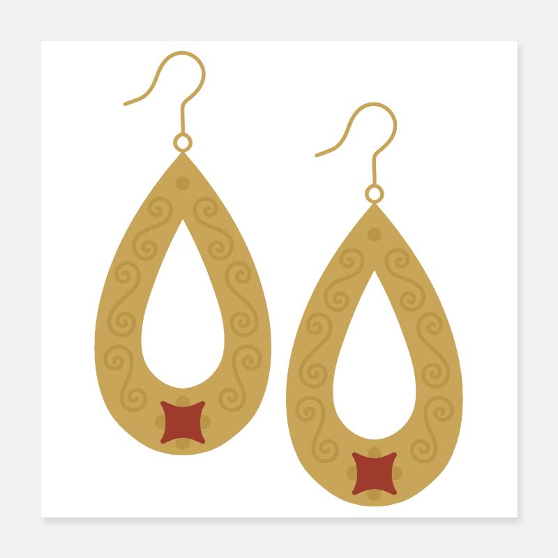 Boho Teardrop Gold Earrings Poster 16" x 16" (40x40 cm)