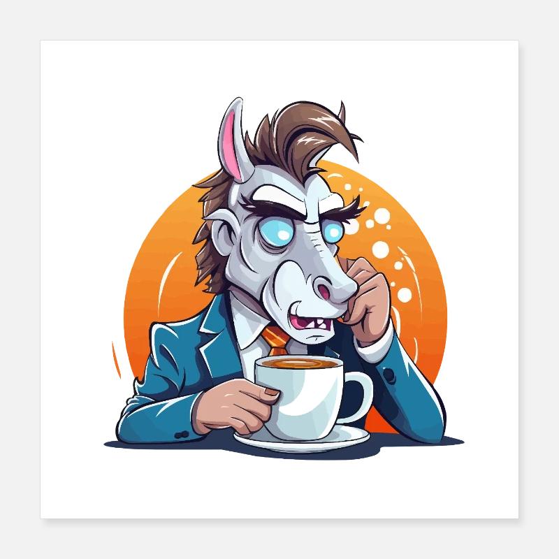 Office donkey drinking coffee Poster 16" x 16" (40x40 cm)