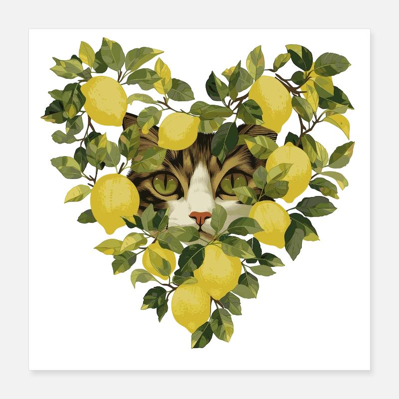 Chat se cache dans un cœur de citron Poster 40 x 40 cm